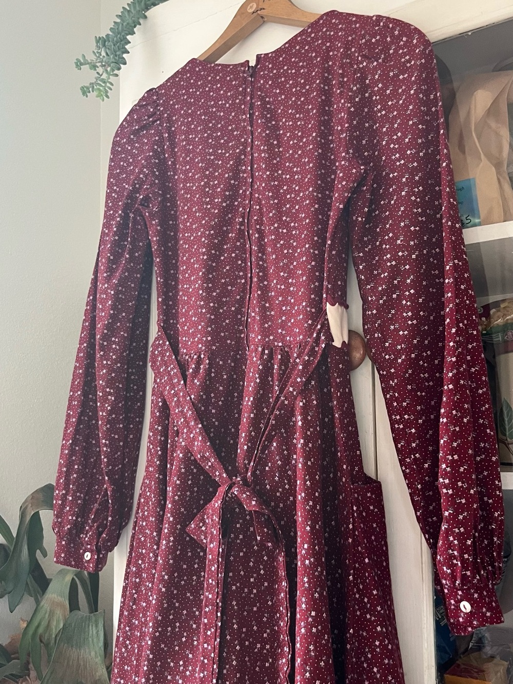 Vintage 70s Gunne Sax Cottagecore Burgundy Red Floral Corset Midi Dress XS - Picture 12 of 16